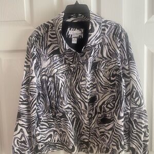 Lucy & Laurel Black and White Zebra Print Jacket 100% Linen breathable Boho